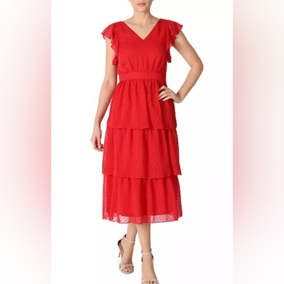Julia Jordan NWT Red Flutter Sleeve Chiffon Midi Woman's Dress - Picture 8 of 8